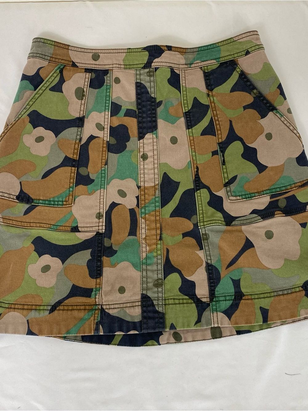 CAbi Camouflage Asymmetrical Skirt - Green/Tan/Black ZIP LINE floral
